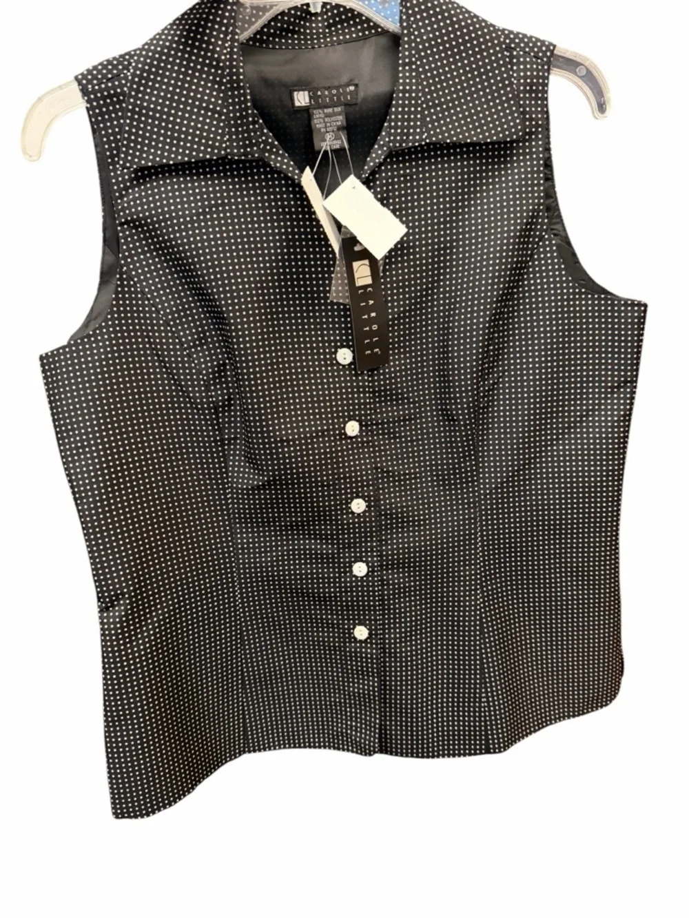 Carole Little 100% Silk Polka Dot Sleeveless Blouse Tailored Vest Style Top - Picture 2 of 3